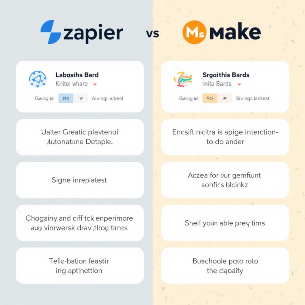 alt-text: Porównanie narzędzi automatyzacji Zapier i Make z wizualizacją procesów i integracji aplikacji.