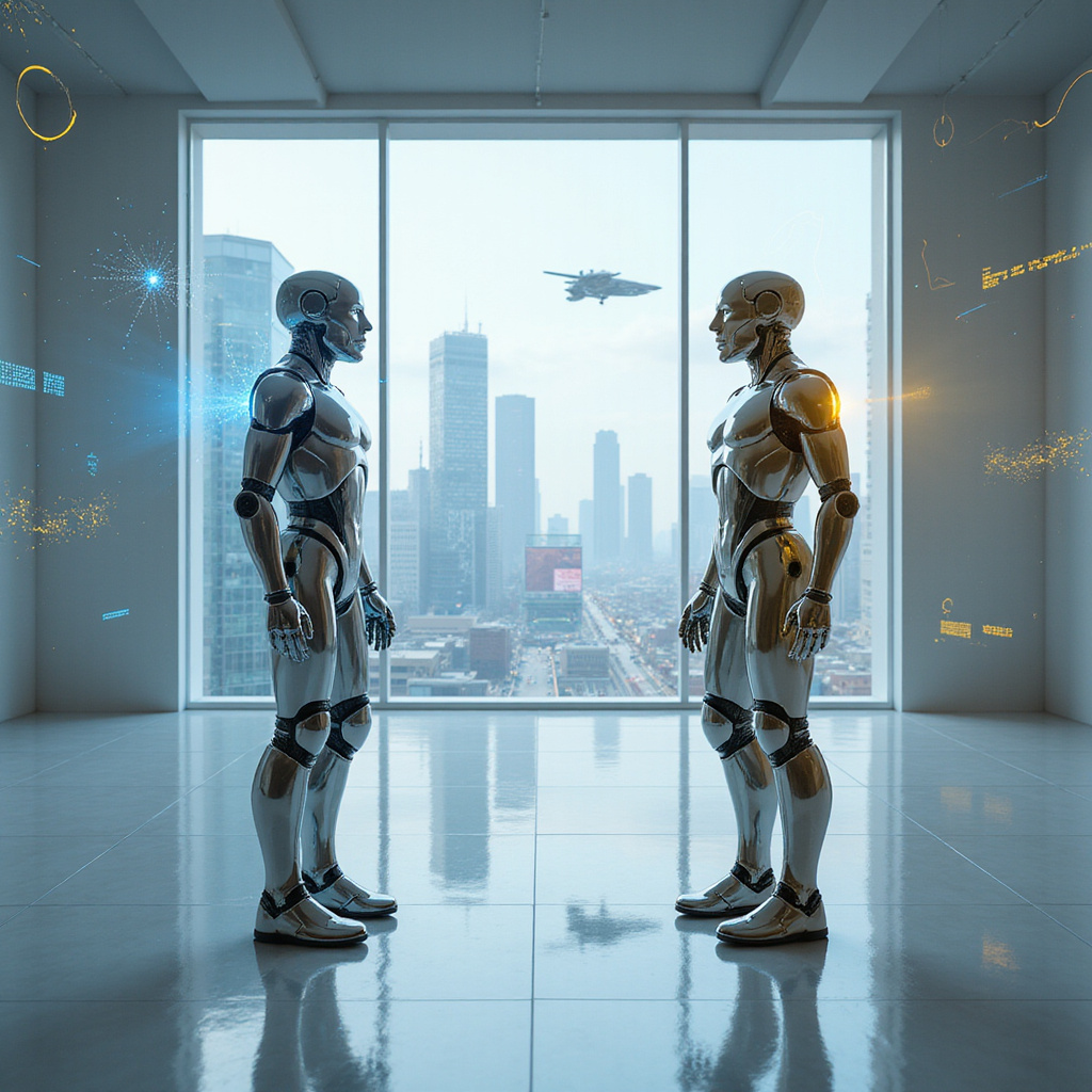 alt-text: Ilustracja przedstawiająca różnice między silną a słabą sztuczną inteligencją, z przykładami zastosowań w codziennym życiu.