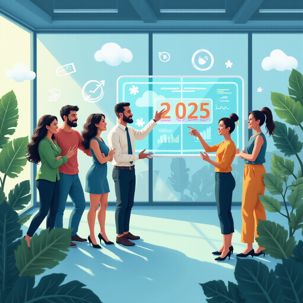 Menedżer prowadzący inspirujące spotkanie z zaangażowanym, zróżnicowanym pokoleniowo zespołem w nowoczesnym biurze, symbolizujące partnerskie przywództwo i otwartą komunikację.