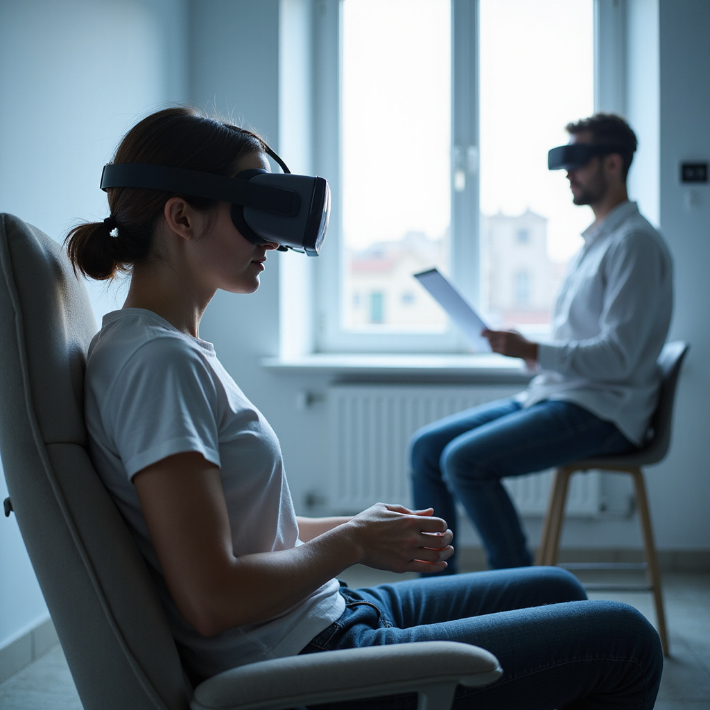 Semantic phrases used: terapia wirtualna, rehabilitacja ruchowa, symulacje VR, fobie, neuroplastyczność, sesja terapeutyczna, kontrolowane środowisko, algorytmy AI, udar mózgu, personalizacja leczenia, technologia immersyjna, psychologia kliniczna, motywacja pacjentów, gry rehabilitacyjne, adaptacyjne terapie, systemy śledzenia ruchu, interaktywne scenariusze, bezpieczeństwo pacjenta, postępy w rehabilitacji, wizualizacja 3D.