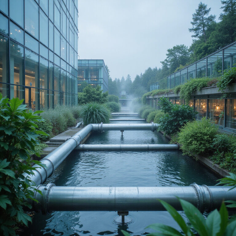 Alt-text: System recyrkulacji wody w zakładzie przemysłowym z zaznaczonym obiegiem zamkniętym.