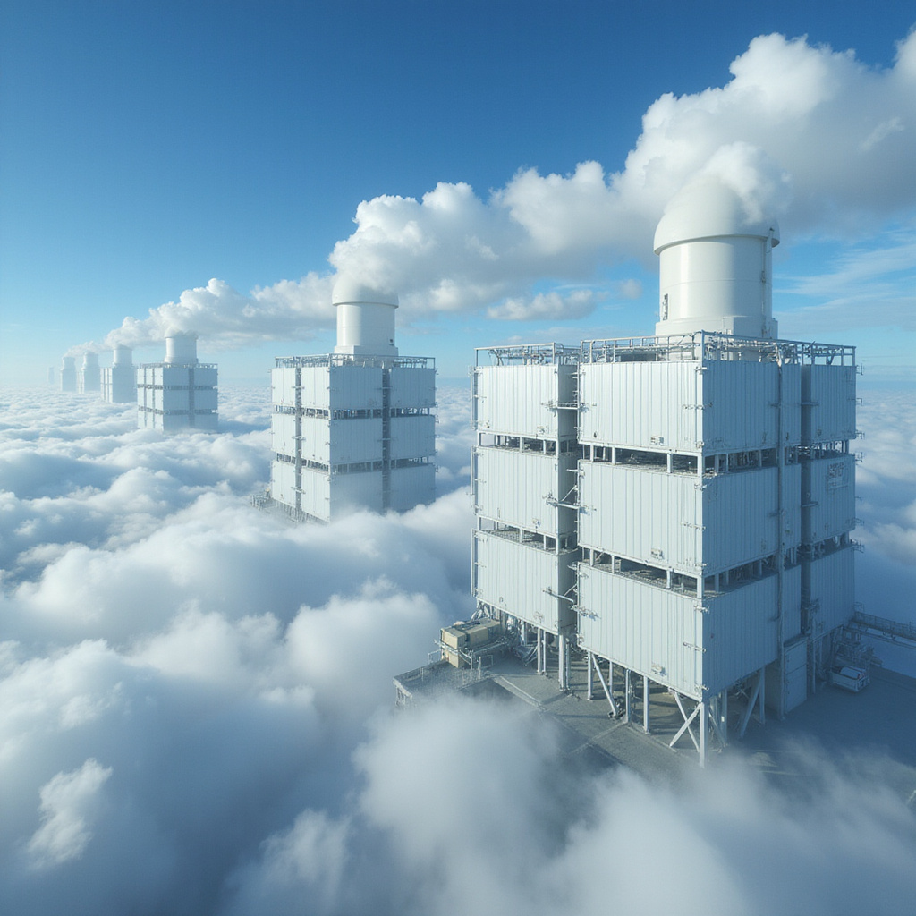 Alt-text: Przemysłowa instalacja DAC wychwytująca dwutlenek węgla z atmosfery w procesie filtracji chemicznej.