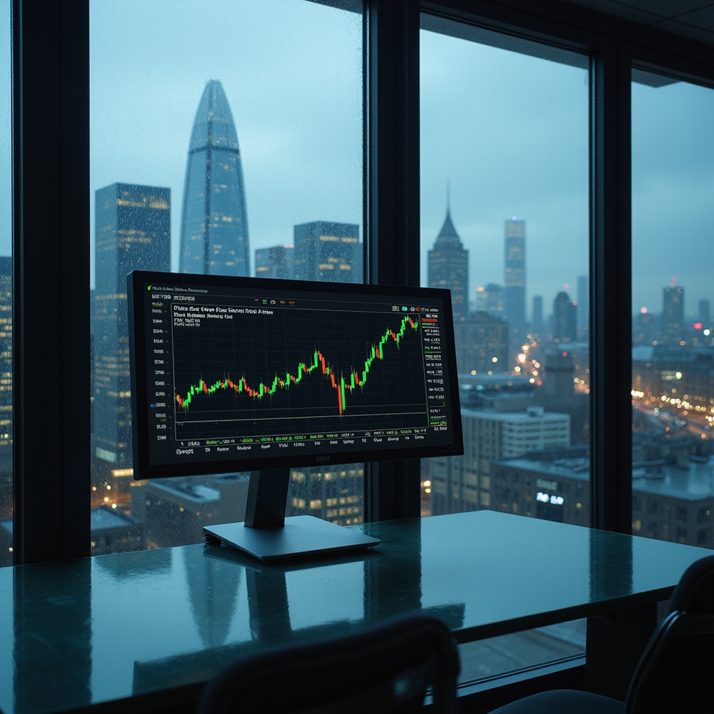 Giełda w Londynie - indeks FTSE 100 na ekranie monitora w City of London