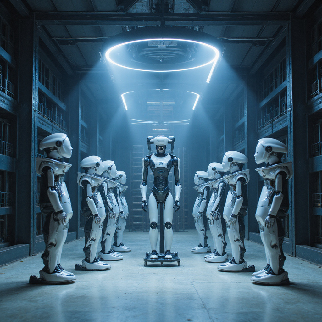 Autonomiczne roboty Kiva przemieszczające się między regałami w magazynie Amazon, optymalizując proces kompletacji zamówień.