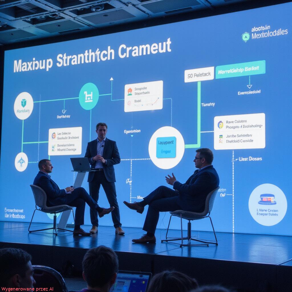 Alt-text: Pitch deck na ekranie komputera z widocznymi slajdami prezentującymi wykresy wzrostu i zespół startupu.