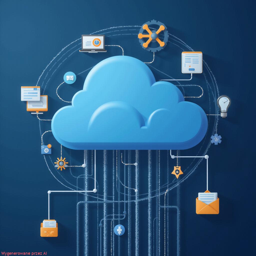Architektura chmury hybrydowej z wizualizacją połączeń między AWS, Azure i Google Cloud