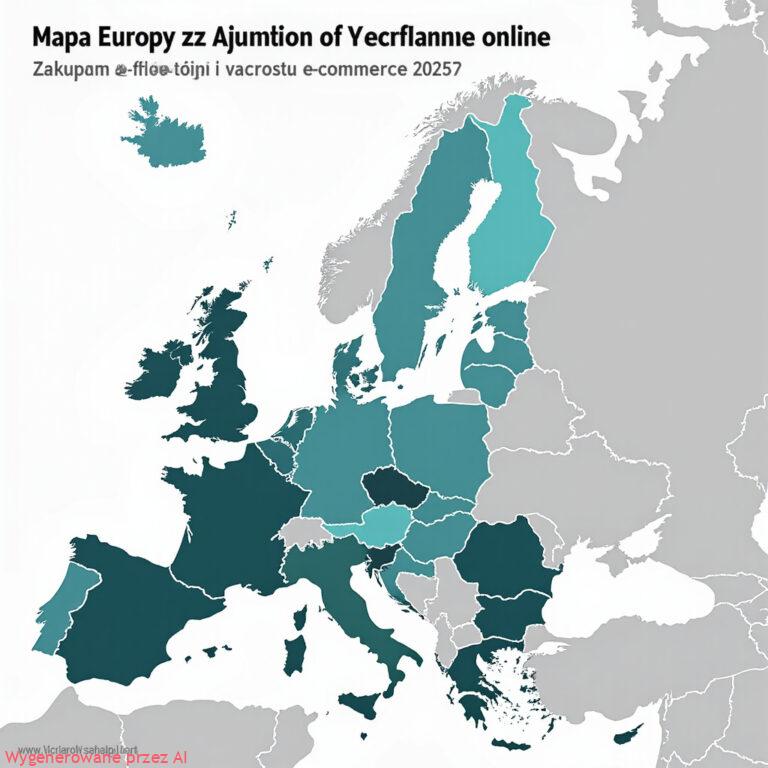 Mapa Europy z wyróżnionymi wskaźnikami zakupów online i wzrostu e-commerce w 2025 roku